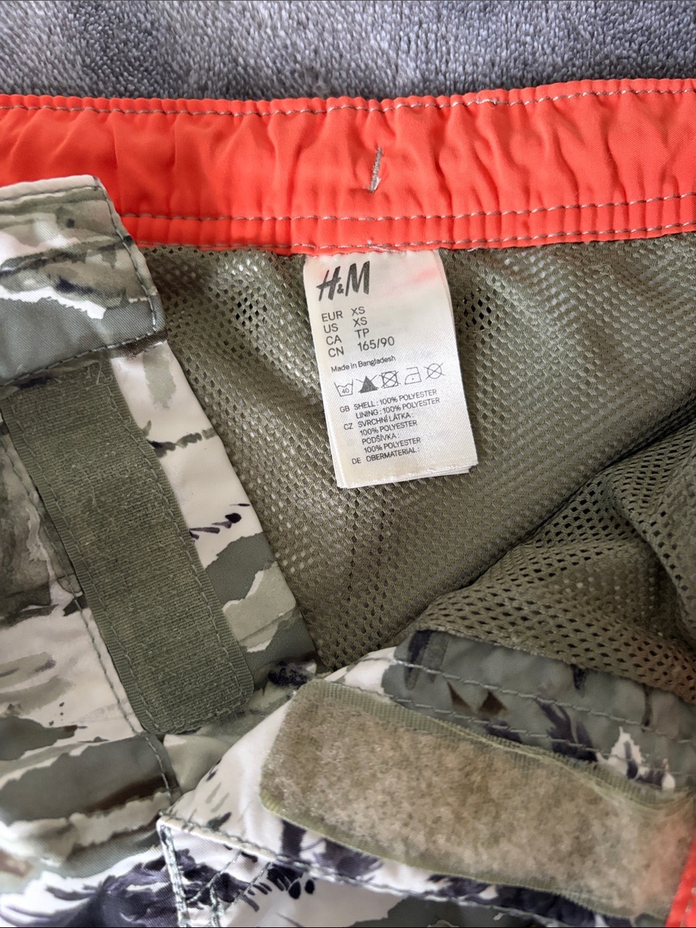 H&M Olive and Black Tropical Print Swim Shorts with Orange Waist Lining - Picture 2 of 4